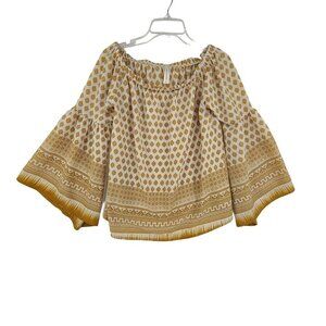 Peppermint Women's Bell Sleeve  Boho Blouse Brown Pattern  Size Medium